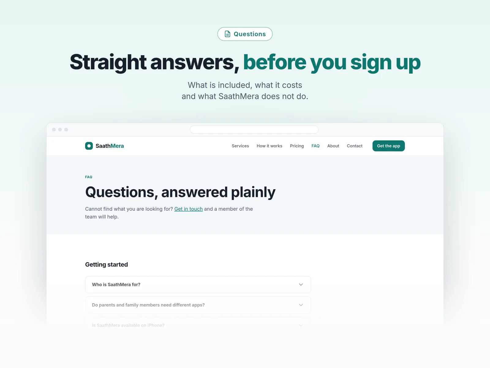 SaathMera frequently asked questions page