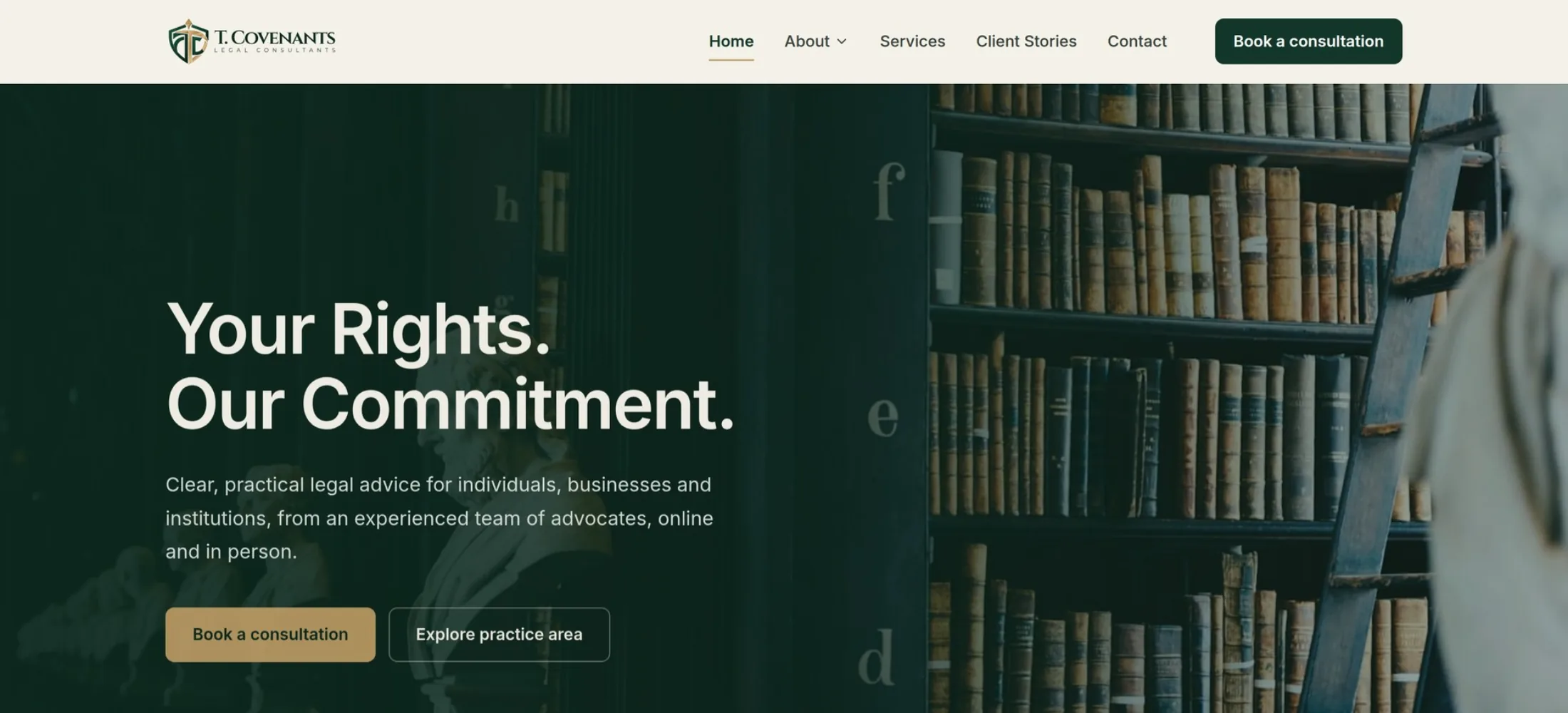 T. Covenants legal consultants website home page