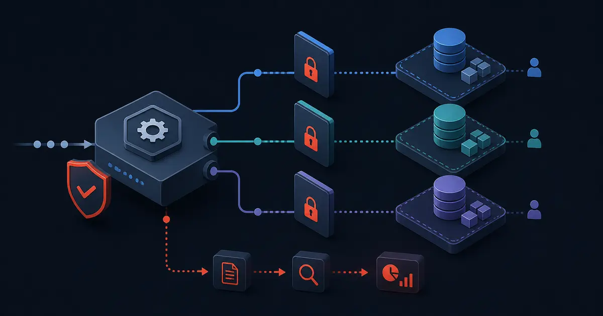 One API gateway serving isolated tenant lanes through authorization and audit controls
