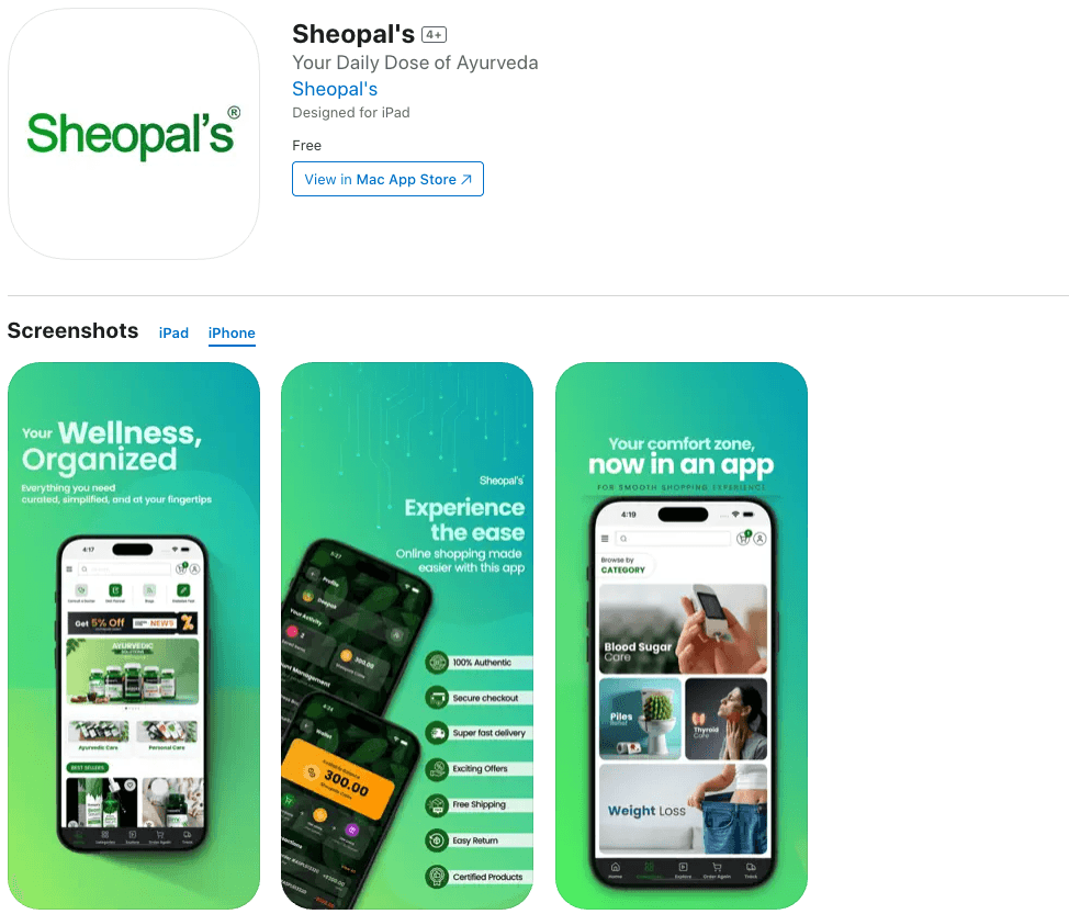 Sheopal's iOS App Main Screen